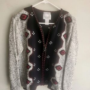 Christopher And Banks Black and White Patterned Women's Size Med Zip Up Sweater